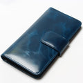 Women Multi-Card Oil Wax Leather Wallet Long Genuine Leaher Wallet Holder Good Quality Zipper Pocket Multi-Color Fashion Clutch