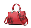 Women Leather  Embroidery Flower Tote Bag